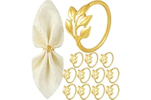 Monkkino Gold Napkin Rings Set of 12, Shiny Zinc Alloy, Durable Polished Leaf Shaped Napkin Rings Fits Any Beautiful Table Decor for Christmas, Wedding, Party, Gift Idea for Elegant Table Settings
