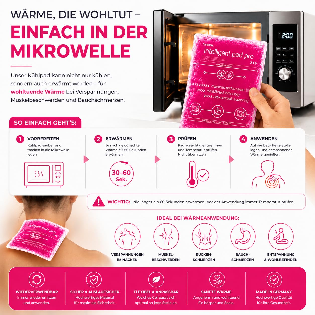 TK Gruppe Timo Kingler Kühlpads Set - MADE IN GERMANY - Kühlakkus Gel, klein & Groß Wärmekissen & Kühlpacks - Kühlkissen - Weisheitszahn & Fieber - Kinder & Erwachsene (3x pink - 16x16 cm) 8