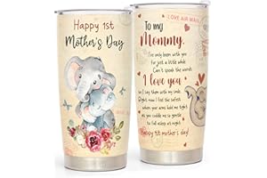 365FURY First Mothers Day Gifts For New Mom, Daughter From Baby, Sister, Son - 1st Mothers Day Coffee Mug - Elephant 20oz Double Wall Vacuum Insulated Tumbler With Lid for Woman