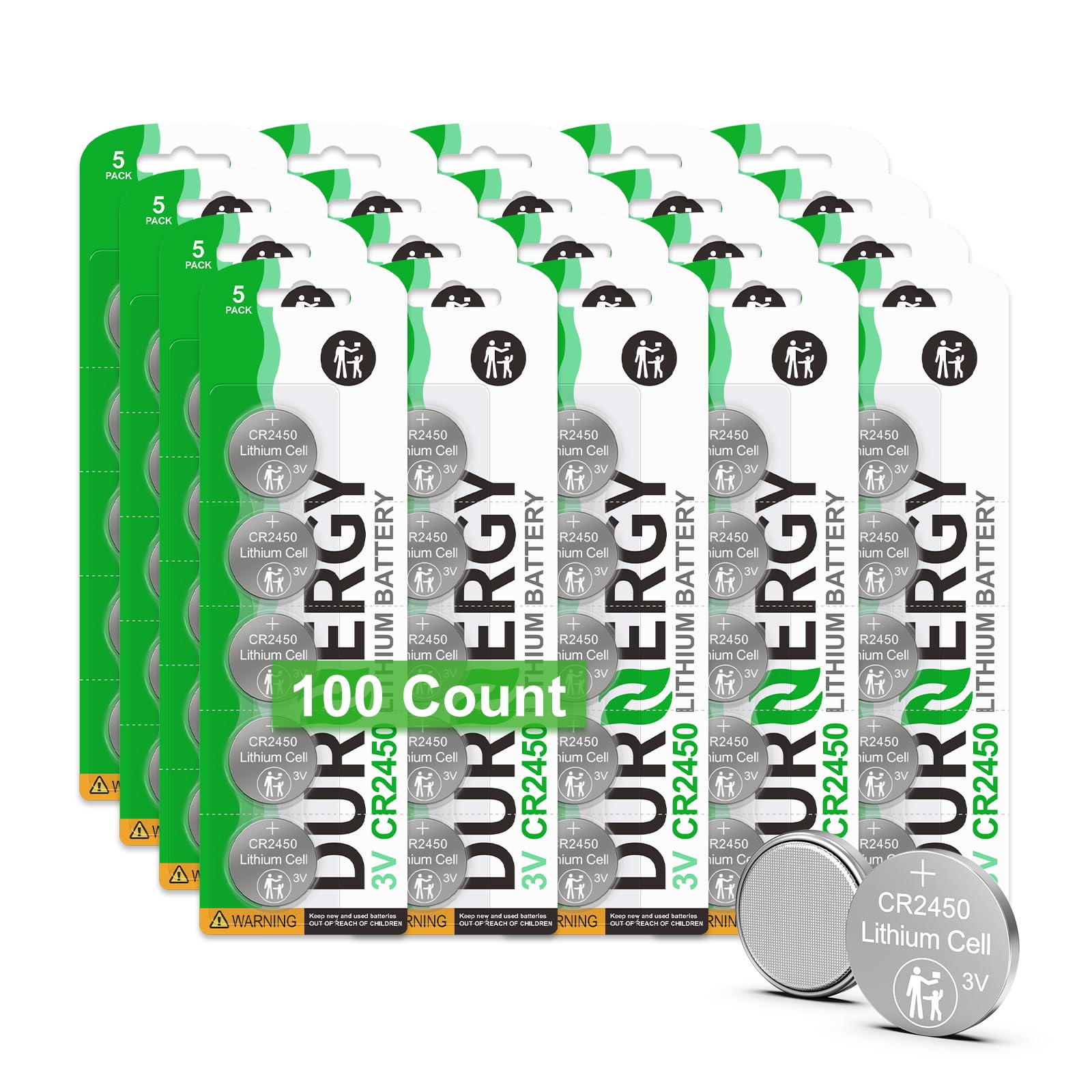 Photo 1 of DURNERGY CR2450 Battery 100 Pack, CR2450 3V Lithium Coin Cell Battery, Button Battery CR2450 Batteries for Flameless Candles