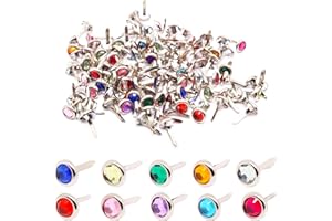 YuGtcen 120pcs Brass Fasteners, Crystal Multicolor Metal Brads Round Mini Brads Paper Fasteners for Kids Craft and Scrapbooking Brad DIY School Project Art Decorative (Multicolor, 8x15mm)
