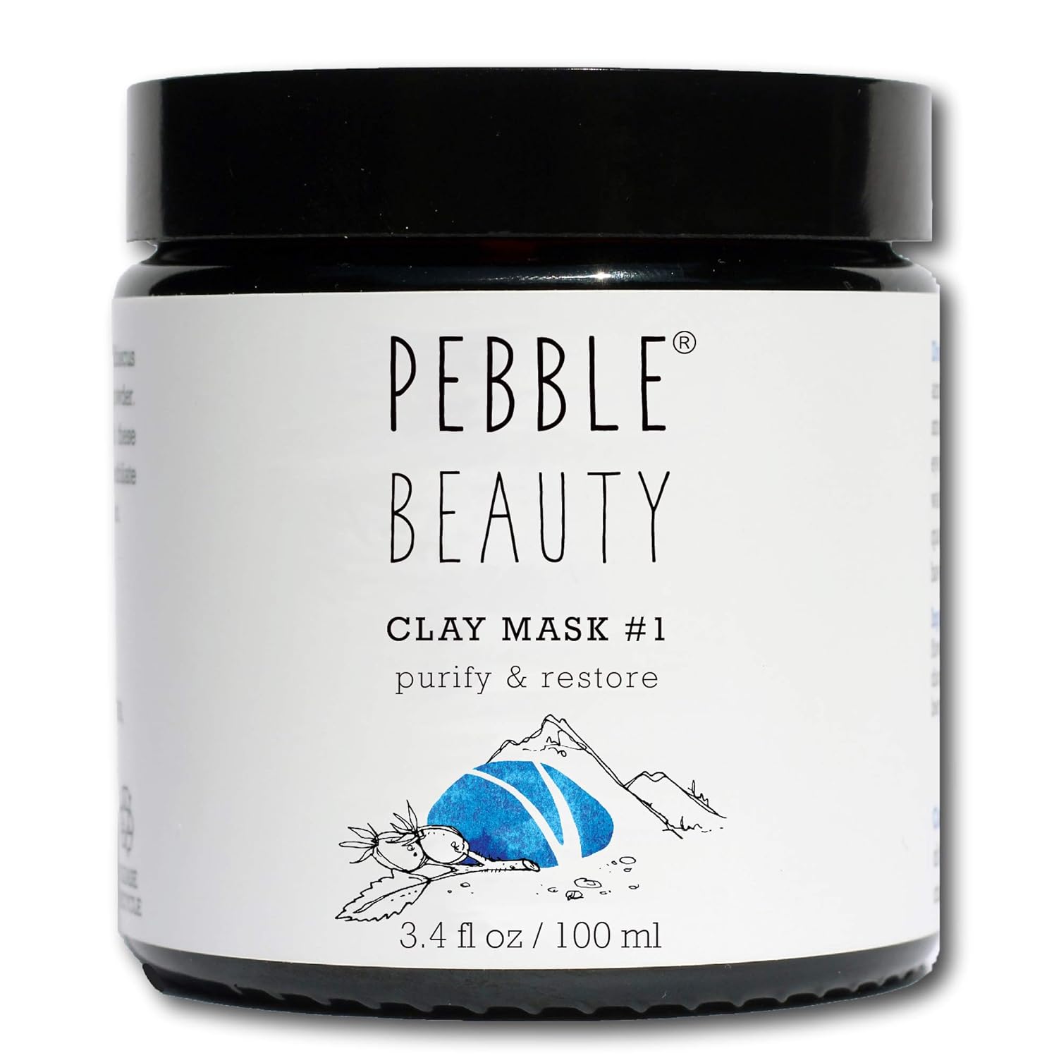 Pebble Beauty Purify and Restore Clay Mask. Brighter, Softer Skin, Reduced Pore Size. All Natural, Vegan Friendly and Cruelty Free. Detoxify and Gently Exfoliate to Reveal Clearer Radiant Skin