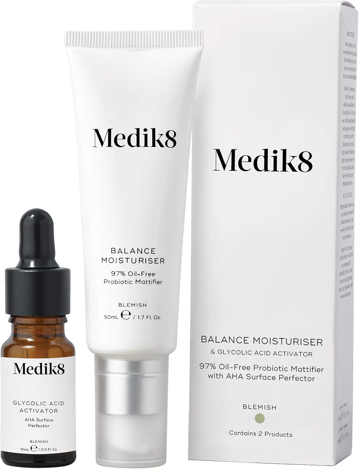 Medik8 Balance Moisturiser & Glycolic Acid Activator - 97% Oil-Free Probiotic Mattifier with AHA Surface Perfector - 50ml & 10ml - Image 3