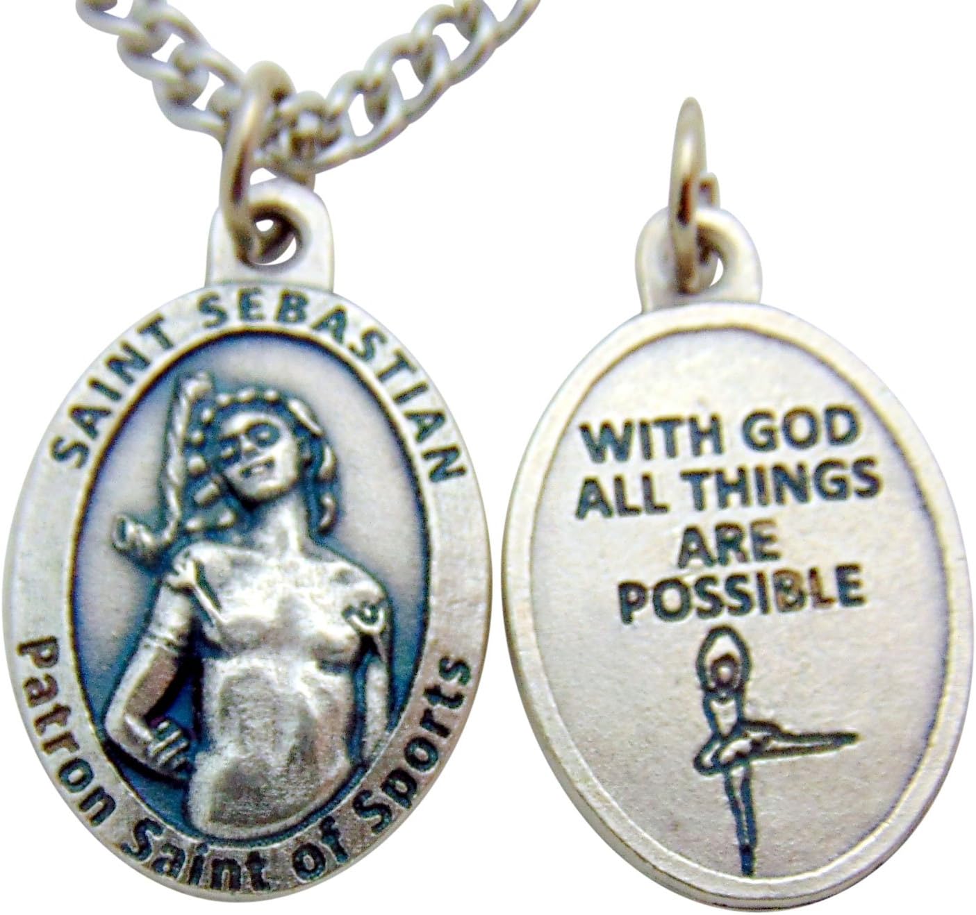 One St Sebastian 3/4 Inch Ballet Ladies Balerina Medal & Chain Metal Pendant