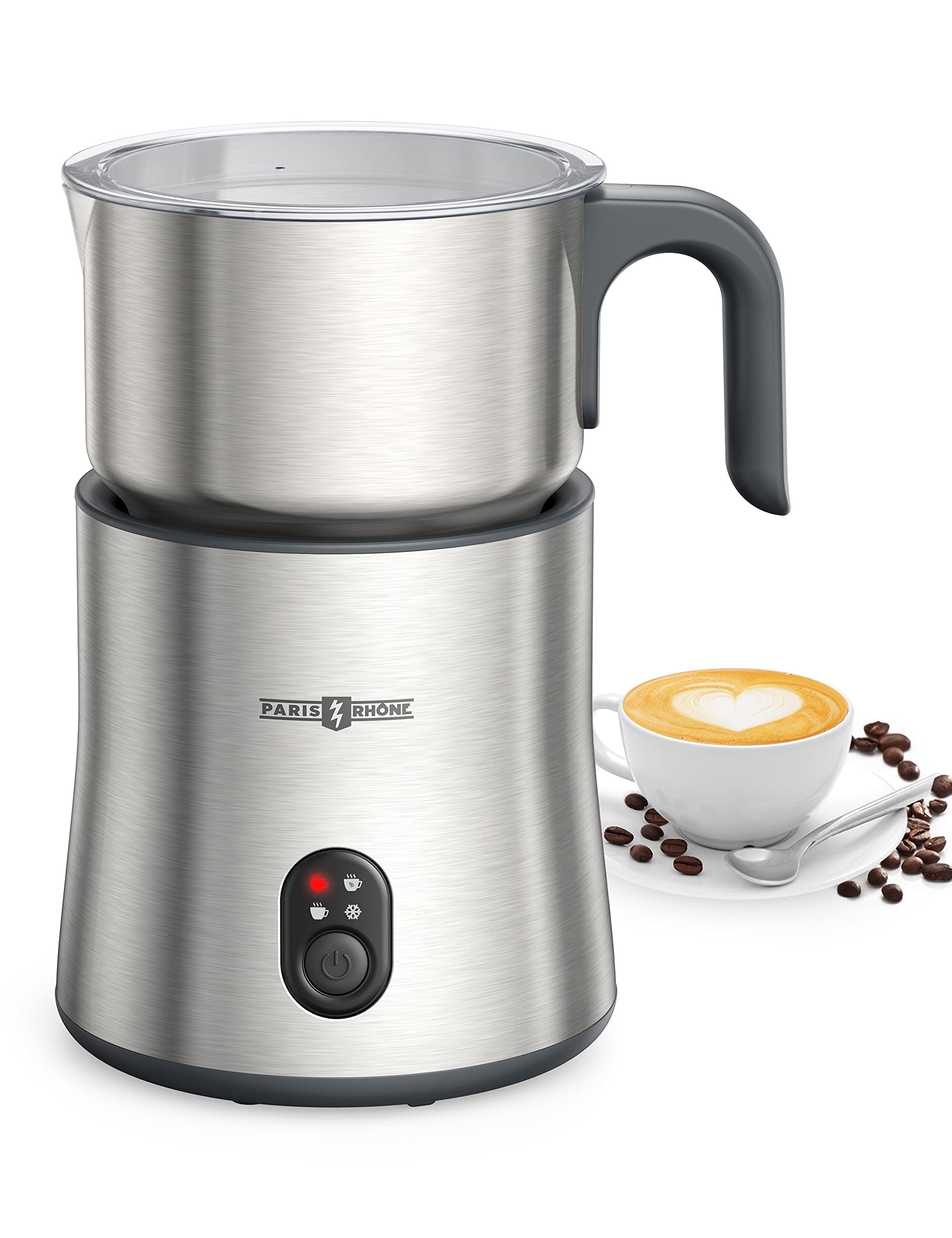 Photo 1 of Milk Frother and Steamer, PARIS RHÔNE 4 in 1 Detachable Milk Steamer, 500ml Hot Chocolate Maker and Milk Warmer with Hot & Cold Foam, Dishwasher Safe, All Stainless Steel