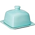 Now Designs Stoneware Square Butter Dish with Lid, Eggshell Blue 4.5 x 4.5 in