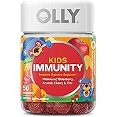 OLLY Kids Immunity Gummy, Immune Support, Wellmune, Elderberry, Vitamin C, Zinc, Chewable Supplement, Cherry - 50 Count