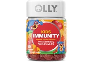 OLLY Kids Immunity Gummy, Immune Support, Wellmune, Elderberry, Vitamin C, Zinc, Chewable Supplement, Cherry - 50 Count