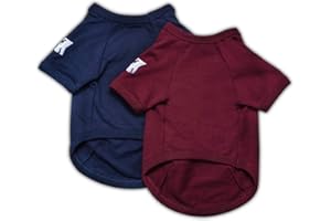 Koneseve Dog Shirts Soft Cotton Dog Clothes Stretchy T-Shirt for Small Medium Large Dogs Cat Shirt Breathable Puppy Outfit Kitten Apparel Pet Pullover Tee Blank Basic Sweatshirt 2-Pack Blue & Red L