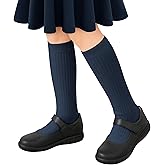 Stelle Girls Knee High Socks Cotton School Uniform Socks 3 Pairs Long Soft Seamless Sock for Kids Toddler 3-18 Years