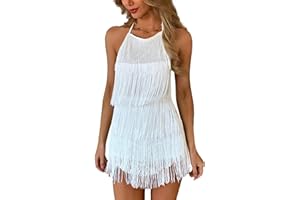 Ella Lust Sexy Backless Fringe Dress Jumpsuit - Western Country Concert Cowgirl Outfit for Women Nashville Tassel Romper