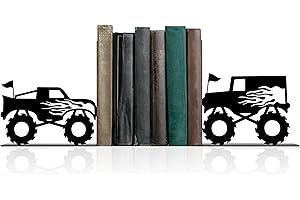 Monster Truck Bookends for Kids Books, Cute Monster Truck Room Decor for Boys, Car Room Decor Book Ends for Kids Bookshelf, M