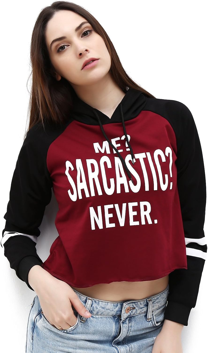 me sarcastic never crop hoodie