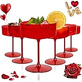 Ciaell 12PCS Plastic Martini Glasses - 10 Oz Red Disposable Coupe Glasses with Stem - Heavy Duty Margarita Cups for Bars, Cocktails, Whiskey, Parties & Wedding & Valentine's Day