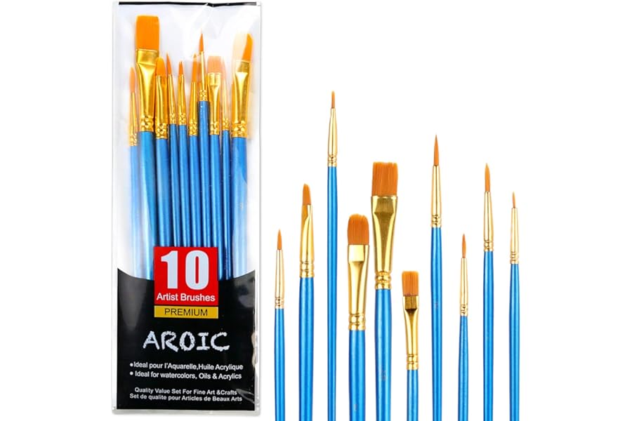 Acrylic Paint Brush Set, 1 Packs / 10 pcs Watercolor Brushes Painting Brush Nylon Hair Brushes for All Purpose Oil Watercolor Painting Artist Professional Kits.