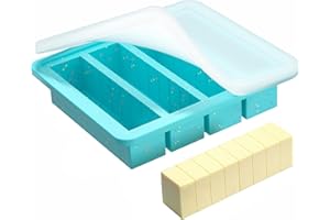 KASHME 1 Pc Butter Mold With Stainless Steel Frame, Butter Mold With Measurements For Homemade Butter, Nonstick Silicone Butter Stick Molds With Lid, Fits 4 Oz Standard Butter Stick Size(Aque)