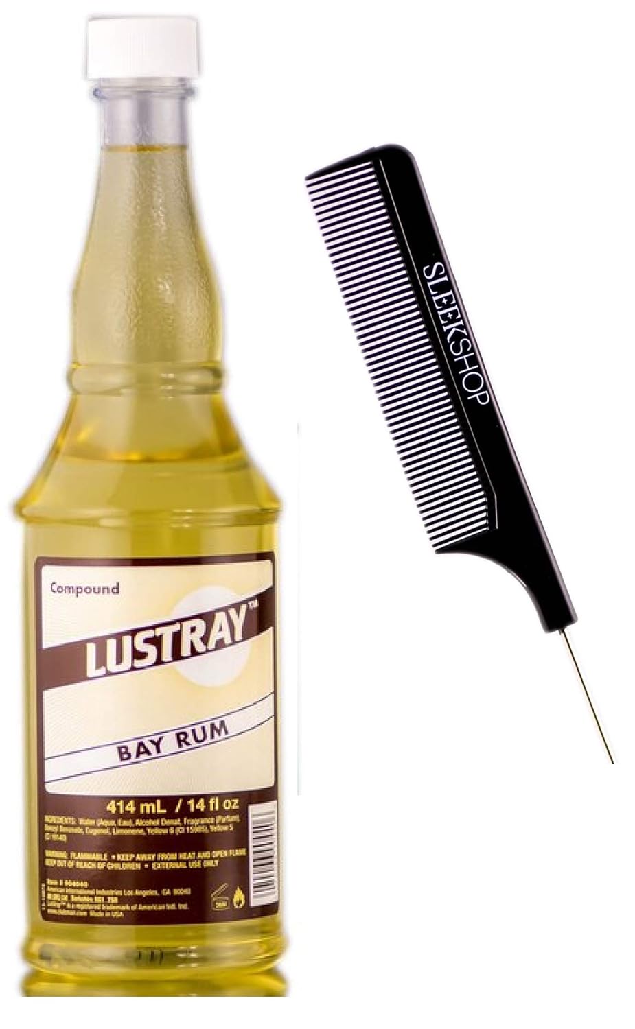 Pinaud Clubman Since 1810, LUSTRAY BAY RUM COMPOUND After-Shave Lotion/Cologne (w/Sleek Comb) Essence Imported from France, Blended in USA, Heal Razor Nicks, Soothes Tender Skin (14 oz / 414 ml)