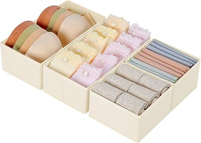 DIMJ Drawer Organizer Foldable Fabric Storage System Beige Pack of 4