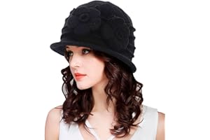 INOGIH 1920s Vintage Wool Cloche Fedora-Hat Church Fascinator Hat Derby Hat with Bow for Women Men