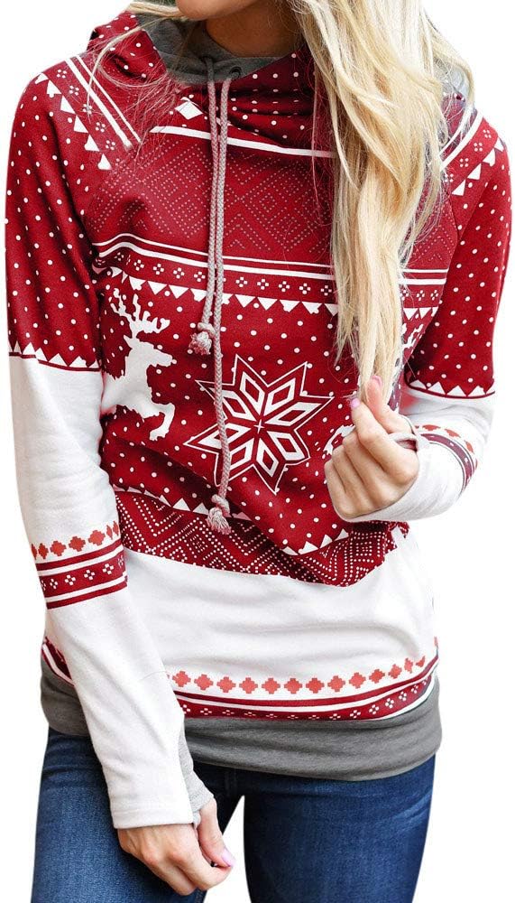 Coats for Women, Auwer Christmas Women Blouse Dots Elk Snowflake Print Tops Hooded Pullover Sweatshirt