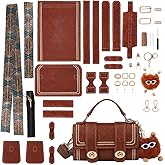 WADORN PU Leather Crossbody Bag Making Kit, DIY Knitting Crochet Shoulder Bag Making Materials PU Leather Handbags Sewing Kit for DIY Handmade Purse Making Accessories, 7.4x3.9x2.7 Inch (Brown)
