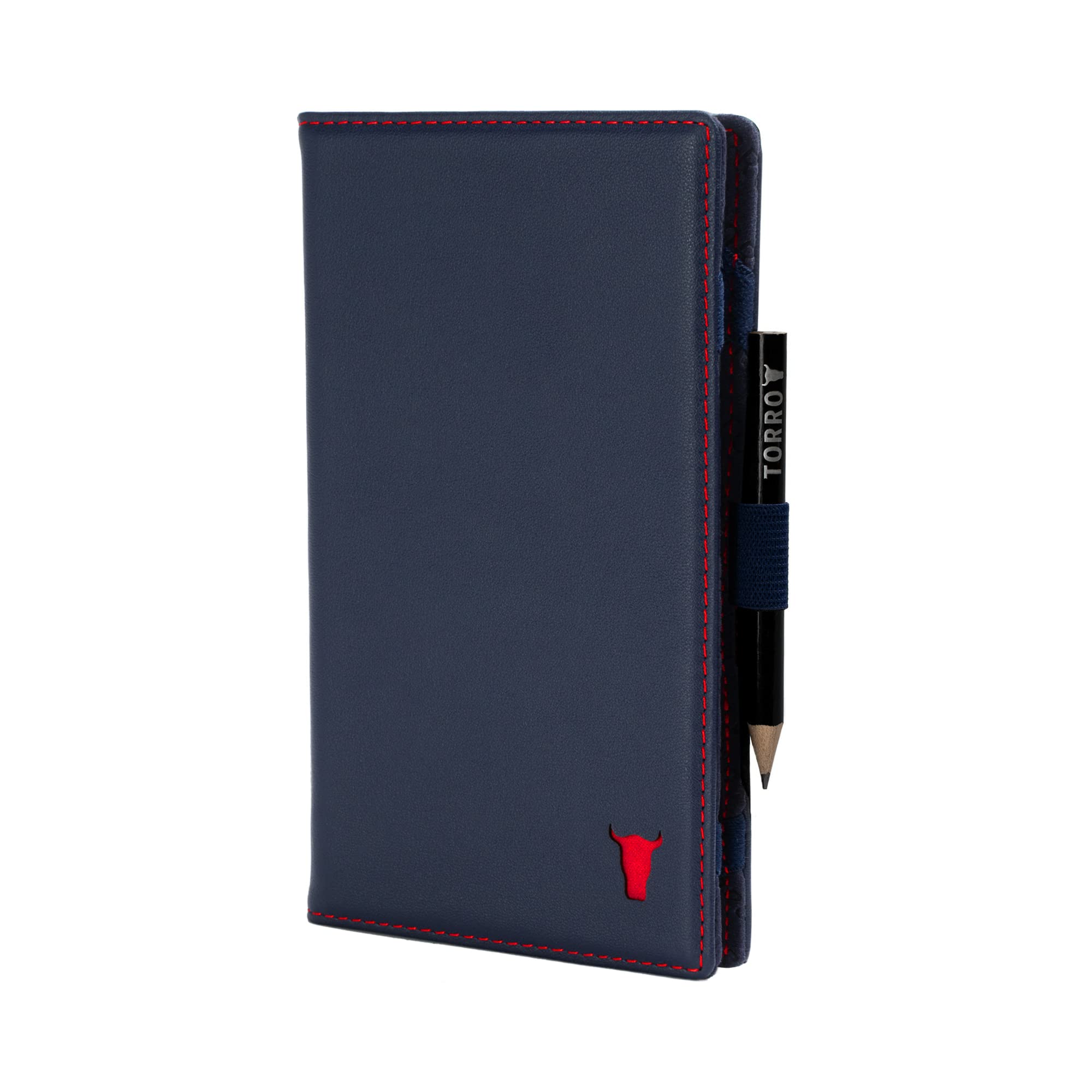TORRO Golf Scorecard Holder – Genuine Leather Golf Score Card Wallet with Card Slot and Pencil Loop (Navy Blue)