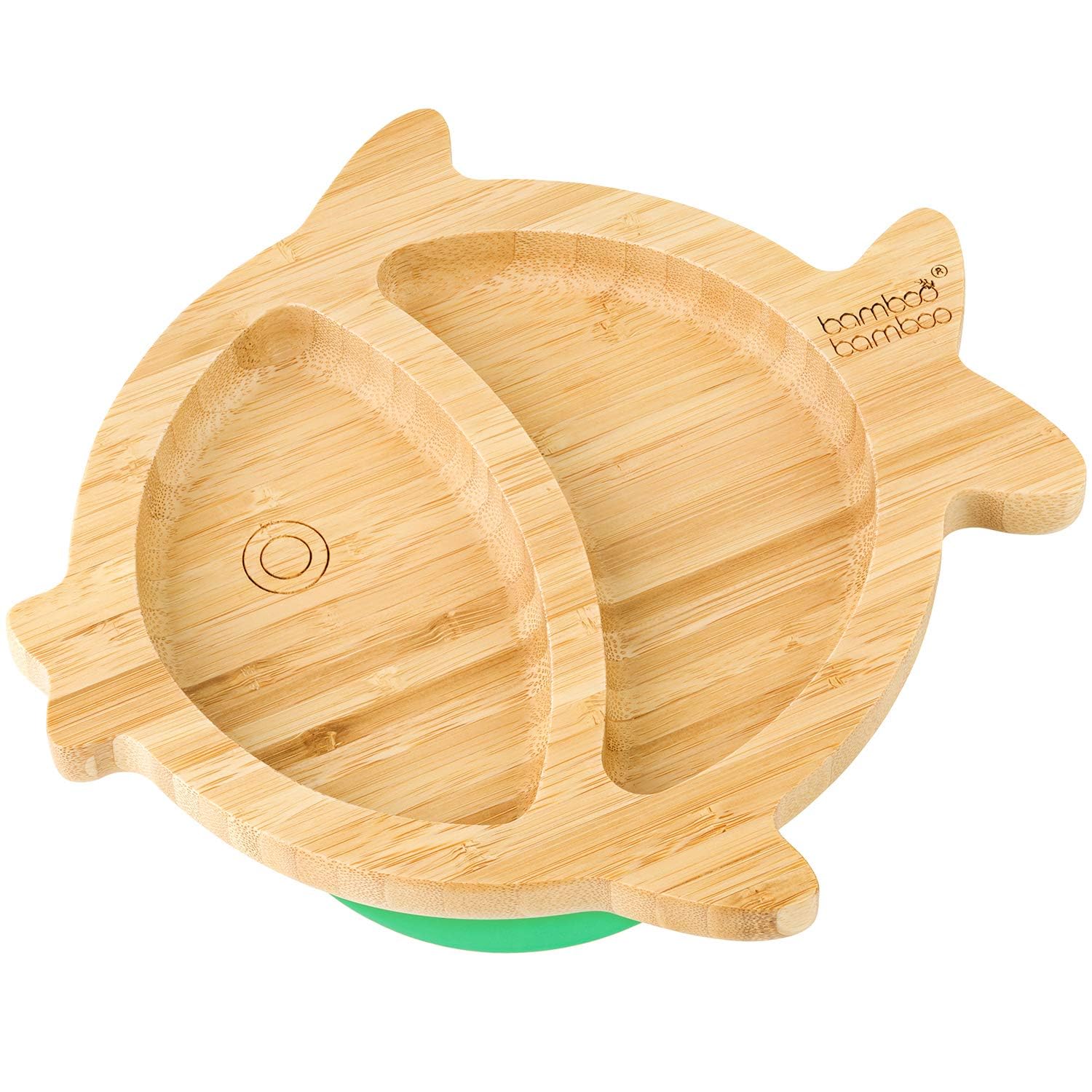 bamboo bamboo Baby and Toddler Plate for Feeding and Weaning, Bamboo Fish Plate with Secure Suction for Babies from 6 Months (Fish, Green)