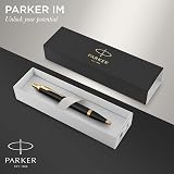 Parker IM Ballpoint Pen Black Lacquer Gold Trim Medium Point Blue Ink Gift Box view 2