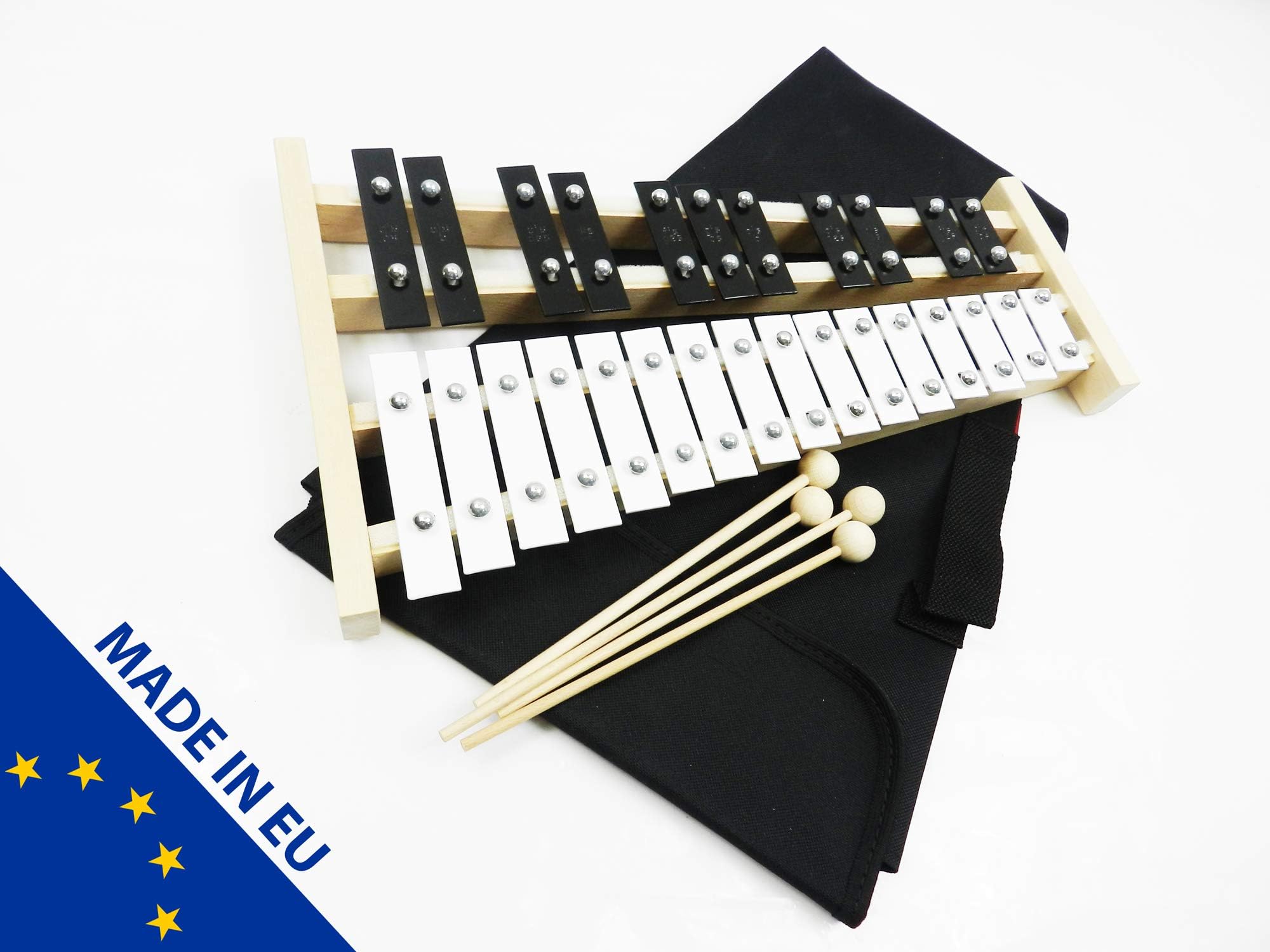 Professional Wooden Glockenspiel Xylophone with FREE COVER + 4 WOODEN MALLETS Made in EU. Great for kids! For school and play.