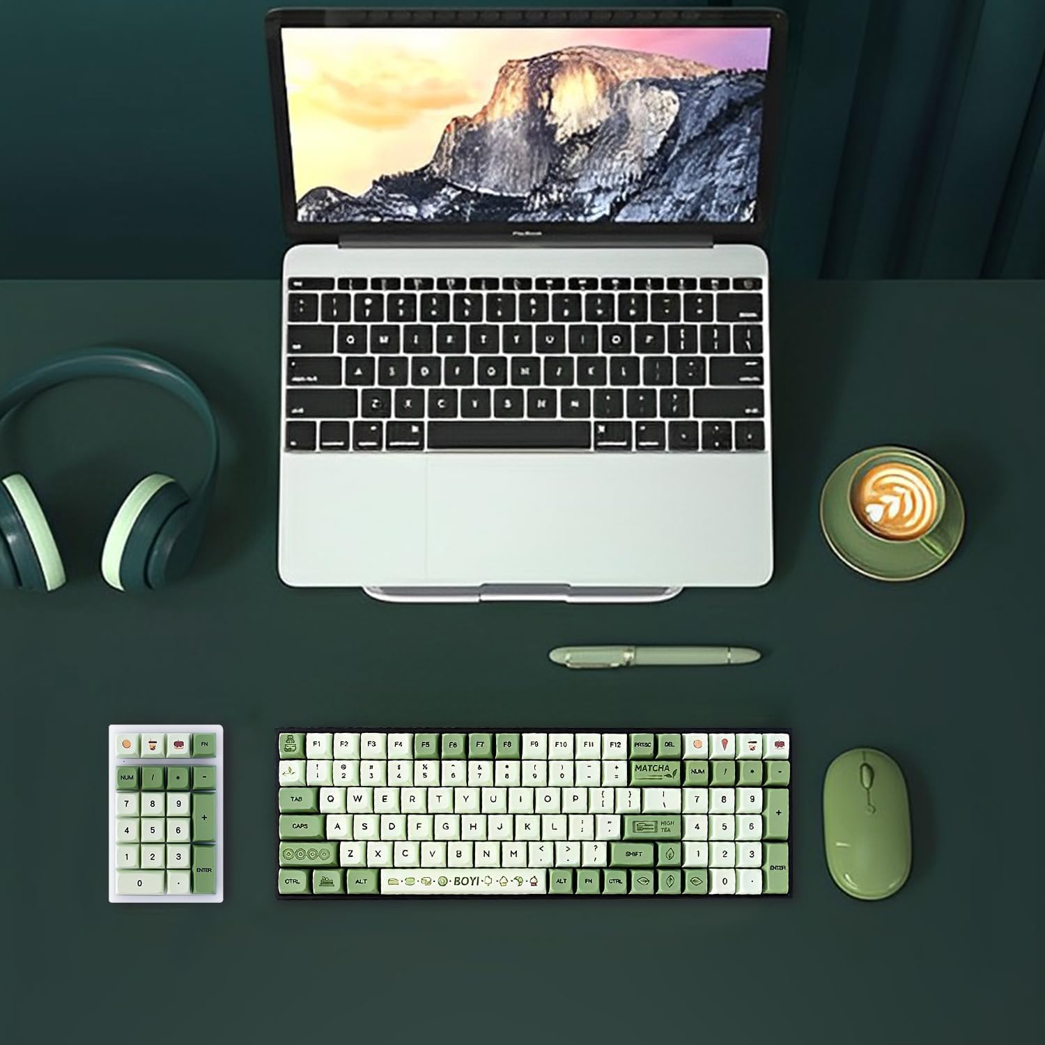 BOYI TK96 RGB Mechanical Keyboard,Wireless BT5.0/2.4Ghz/Type-c Wired Hot Swap Gateron Yellow Switch,100 Keys N-Key Rollover Matcha Green XDA PBT Keycaps for Working&Gaming