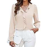Blooming Jelly Womens Dressy Casual Blouse Business Long Sleeve Tops Ruffle V Neck Work Shirt Fall Outfit 2025