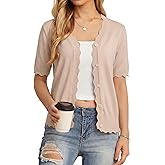 GRECERELLE Womens Summer Lightweight Short Sleeve Cropped Cardigan V-Neck Knit Sweater Shrug for Dressy