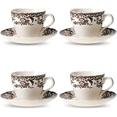 Spode Delamere Teacup and Saucer, Set of 4 - Holiday Drinkware, Serve Coffee or Tea with 7 oz Capacity, Dishwasher, Microwave &amp; Freezer Safe - Festive Tableware, Made in England