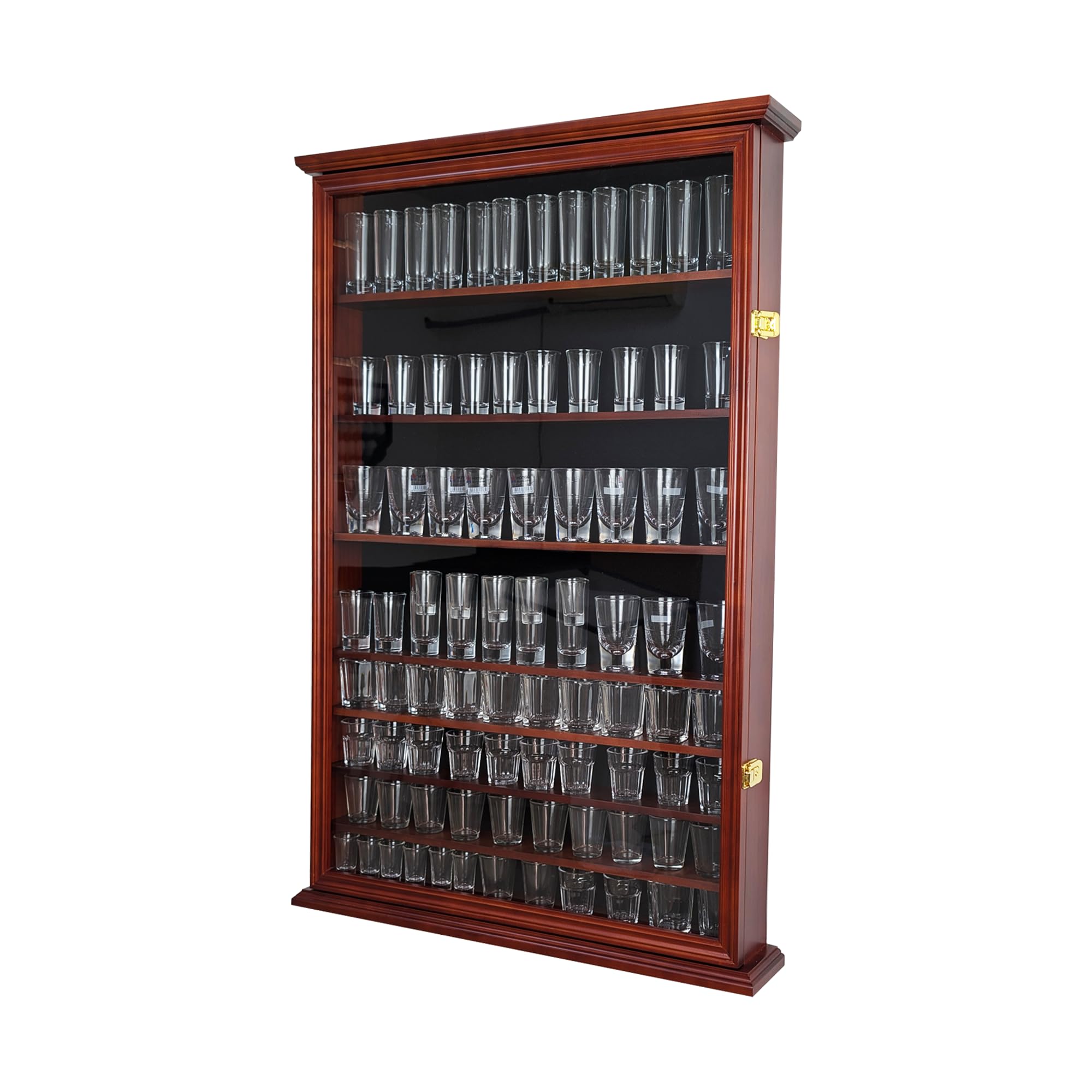 Photo 1 of ***FOR PARTS ONLY /BROKEN*** arborishthink Shot Glass Display Case, Acrylic Door, Solid Wood, Lockable, Adjustable Shelves, Holds 144 Standard/72 Tall Shot Glasses (Mahogany)