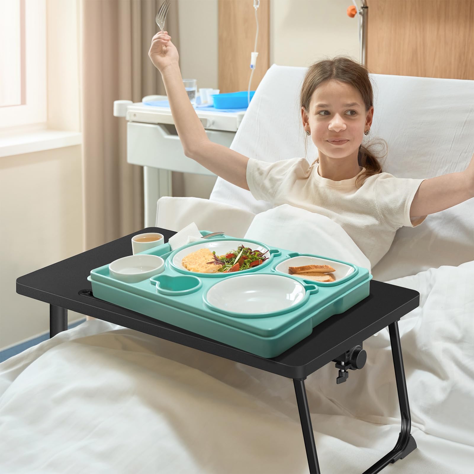 Adjustable Overbed Bedside Table, Hospital Bed Table with Wheels, Portable Rolling Desk, Mobile Small Standing Desk, Rolling Laptop Stand, Computer Cart