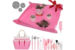 ANPHSIN 44 pcs Succulent Tool Set - 30.7in Indoor Plant Repotting Mat and 19 Pcs Mini Gardening Hand Tools Bag, Garden Plants Transplanting Supplies for Women Holiday Gardener Gifts Outdoor, Pink