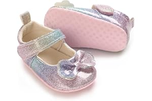 WILLFUN Baby Girls Mary Jane Flats Floral Princess Dress Crib Shoes Non-Slip for Toddler First Walkers