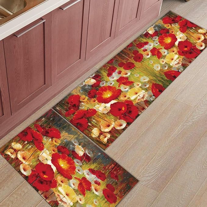 Area Rugs & Pads Kitchen Rugs,2 Pieces NonSlip Flannel Kitchen Mat