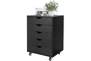 Moustache 5 Drawer Filing Cabinet, Vertical File Cabinets with Wheels for Home Office, Under Desk Office Cabinet for Files, F