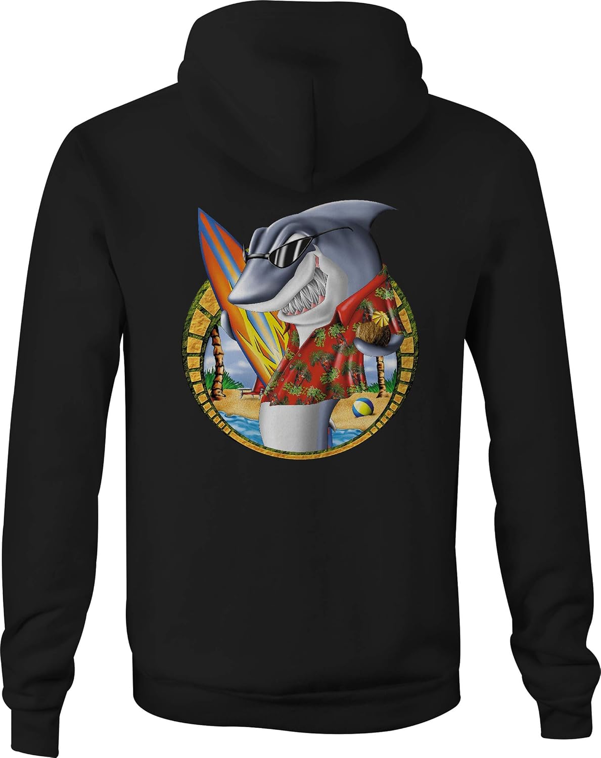 Cartoon Shark Sunglasses Surfing Beach Island Life Zip Up Hoodies for Men