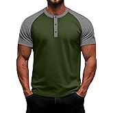 August Alley Mens Henley Shirts Raglan Short Sleeve Baseball Tees Casual Slim Fit T-Shirts Color Block Workout Top