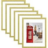 PEALSN 11x14 Picture Frame Set of 6, Display Pictures 8x10 with Mat or 11x14 without Mat for Wall Mounting or Table Top Display, Photo Frames Collage for Wall Decor, Gold.