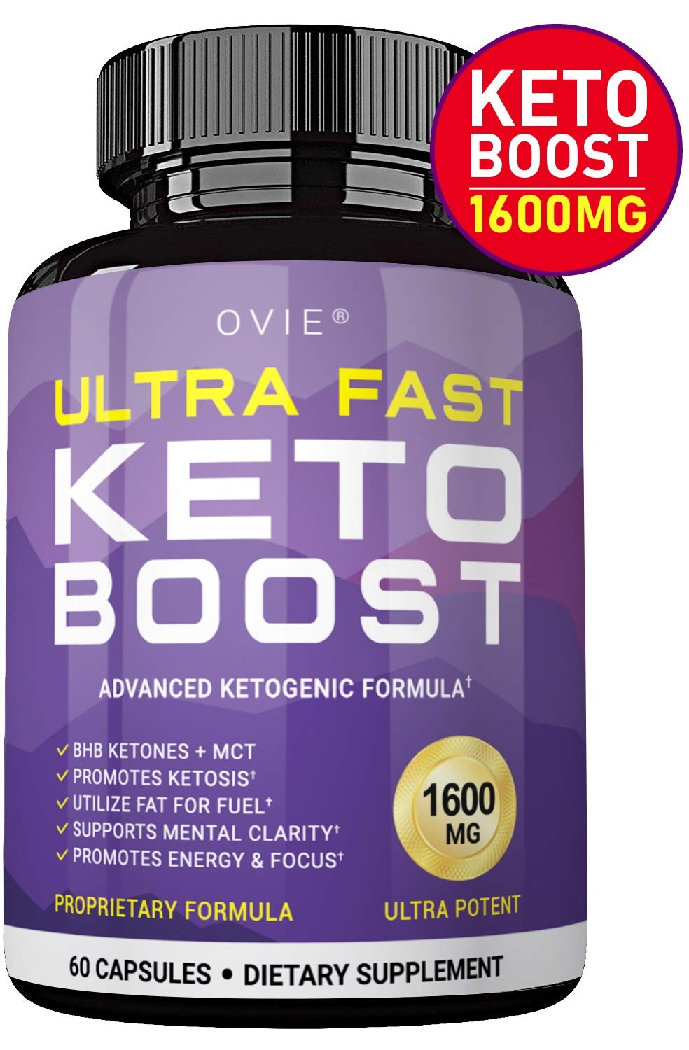Ultra Fast Pure Keto Boost 1600mg - Advanced Clinically-researched Pure BHB Salts (beta hydroxybutyrate) with MCT Oil Keto Diet Pills - Best Ketosis Ketogenic Supplement - 60 Capsules; 30 Day Supply