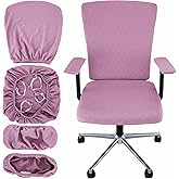 VZLQZJMKY 4 Pcs Office Chair Cover Set with 4 Extra Elastic Straps Universal Protective Office Chair Covers Stretchable Desk Chair Cover Office Armrest Cushion Backrest for Rotating Chair (Purple)