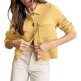 Senllen Womens Merino Cropped Shacket Jacket Button Down Coat Tops Spring Fall Long Sleeve Cardigan Sweaters for Women 2026