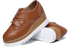 DADAWEN Women's Fashion Tassels Square-Toe Lace-up Platform Wedge Oxford Shoes