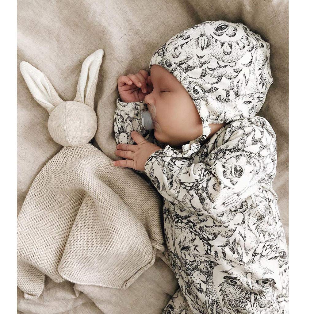 Newborn Cartoon Rompers, Baby Boy Girl Jumpsuit Infant Toddler Owl Print Long Sleeve Cotton Pajamas Playsuit Homewear Sleeping Hat Outfits (White, 0-6 Months)