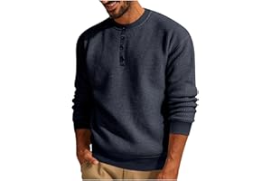 WHLBF Men's Waffle Henley Shirt Waffle Crewneck Pullover Sweaters Long Sleeve Waffle Henley Waffle Henley Pullover Sweater