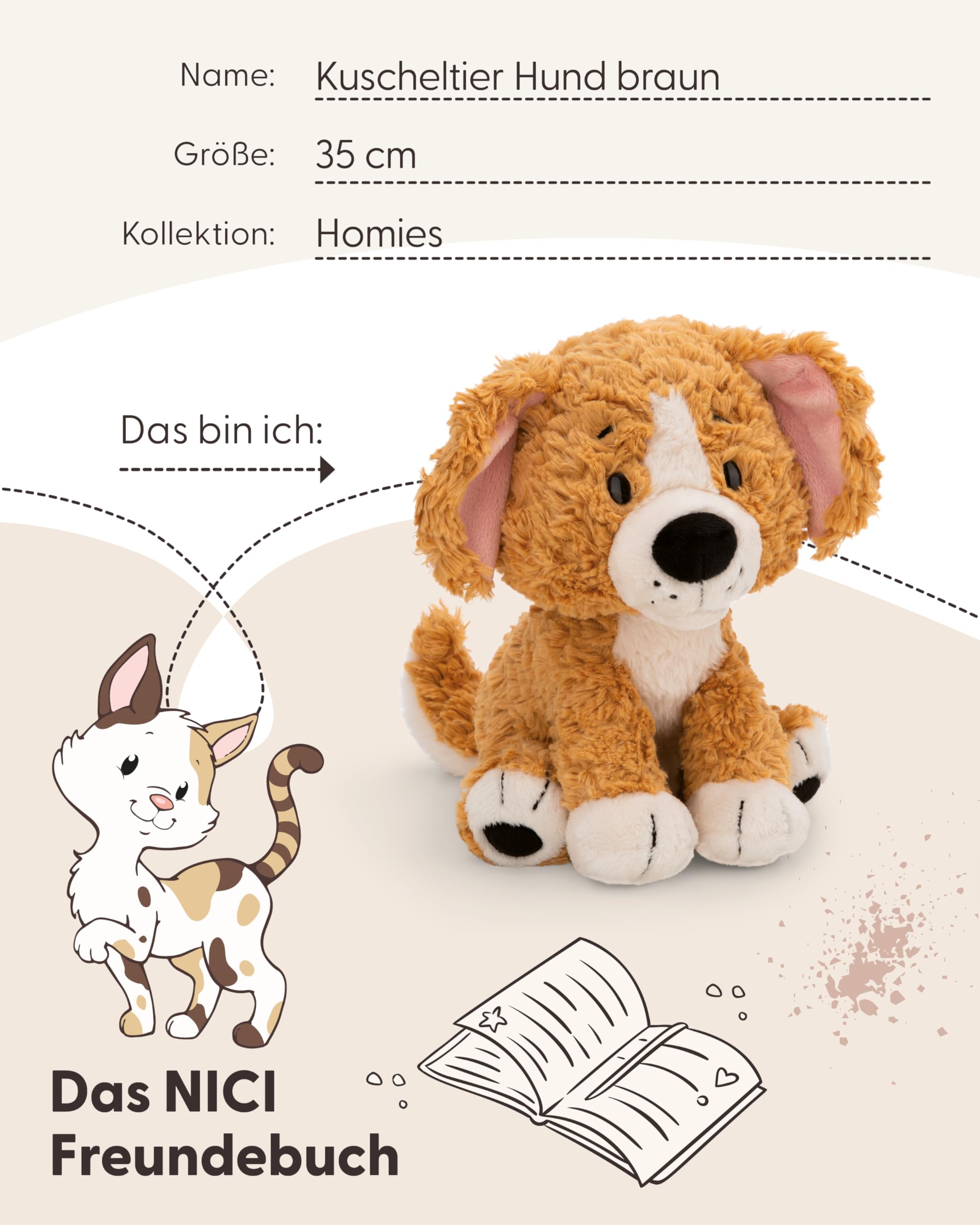Kuscheltier Hund 35cm - braun - Weiches NICI Plüschtier – niedliches Stofftier zum Kuscheln & Spielen – tolle Geschenkidee für Kinder & Erwachsene | 62154 5