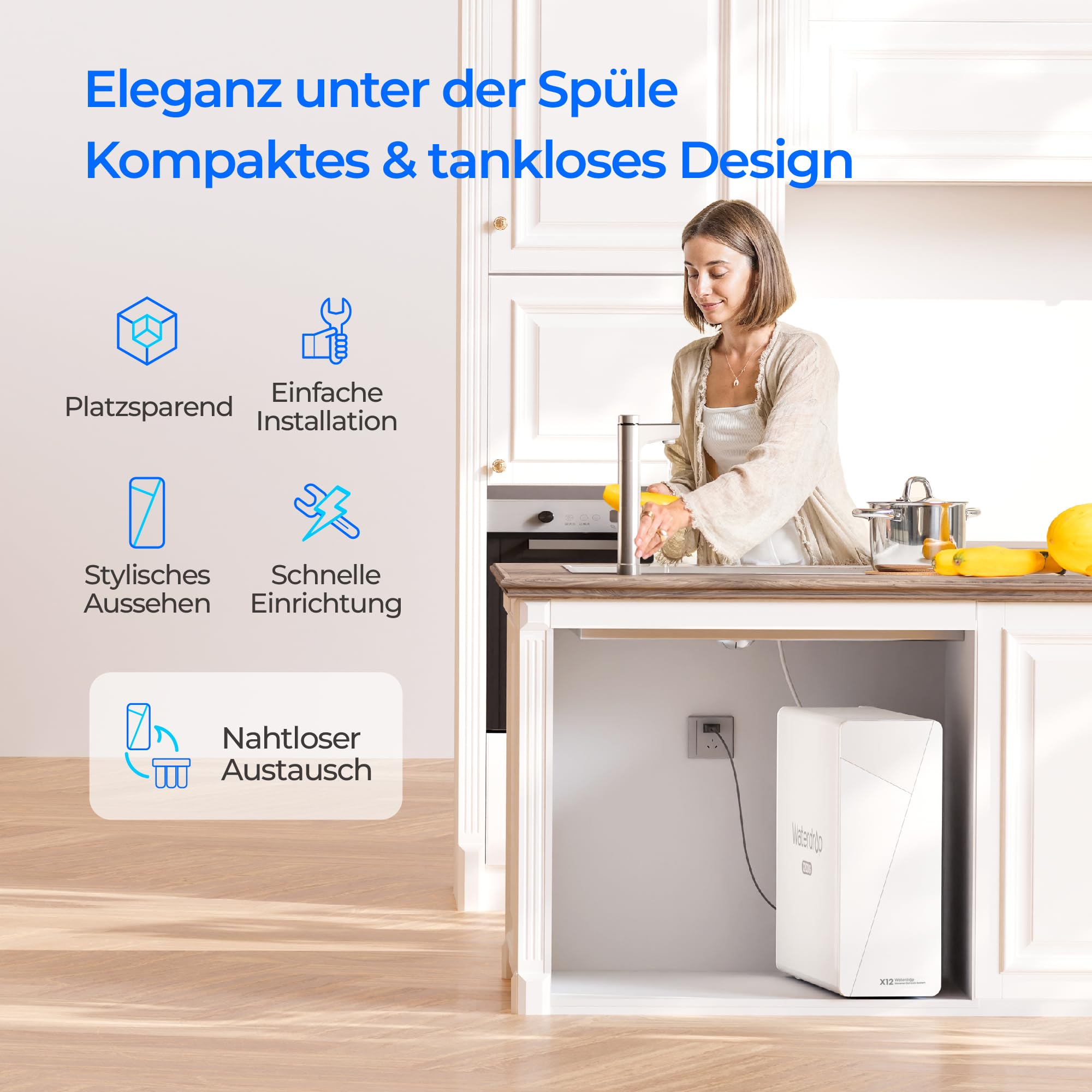 Waterdrop X12 Alkalisches Mineral pH+ Umkehrosmoseanlage, NSF/ANSI 58&372 Zertifiziert, 1200 GPD Schneller Durchfluss, 11-stufige Filtration Tanklos, 3:1 Rein zum Abfluss, Untertisch, BPA Frei 9